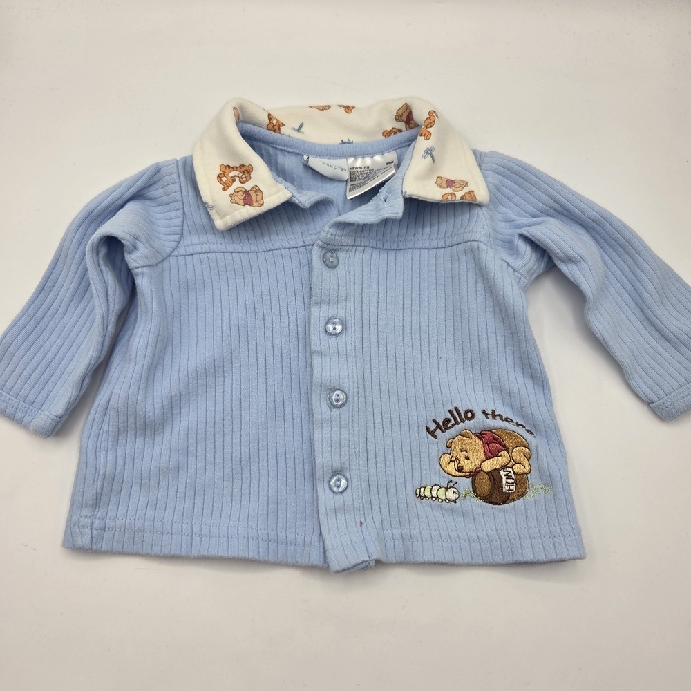 Disney Baby Winnie The Pooh Collared Button Up Shirt Size Newborn Light Blue